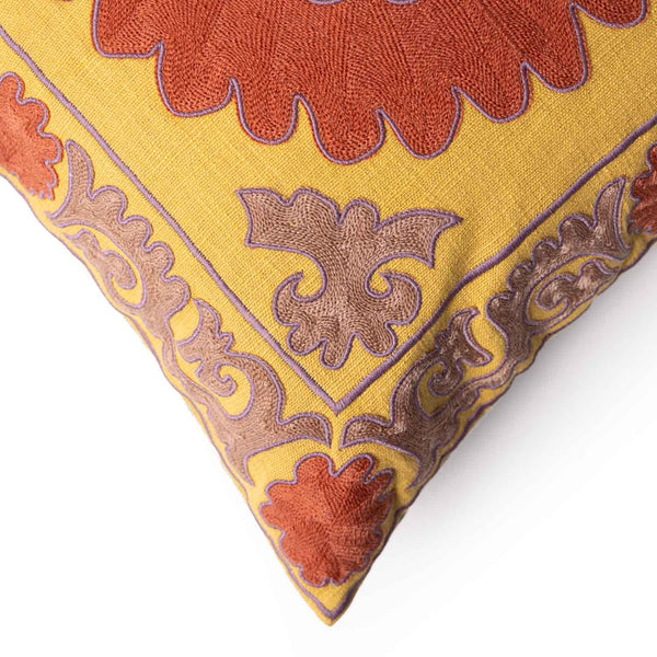 Vani embroidered cotton linen cushion cover by Obeetee - detail view