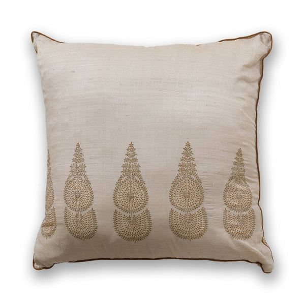 Nilay silk block printed gold embroidered cushion cover by Obeetee - alternate full view