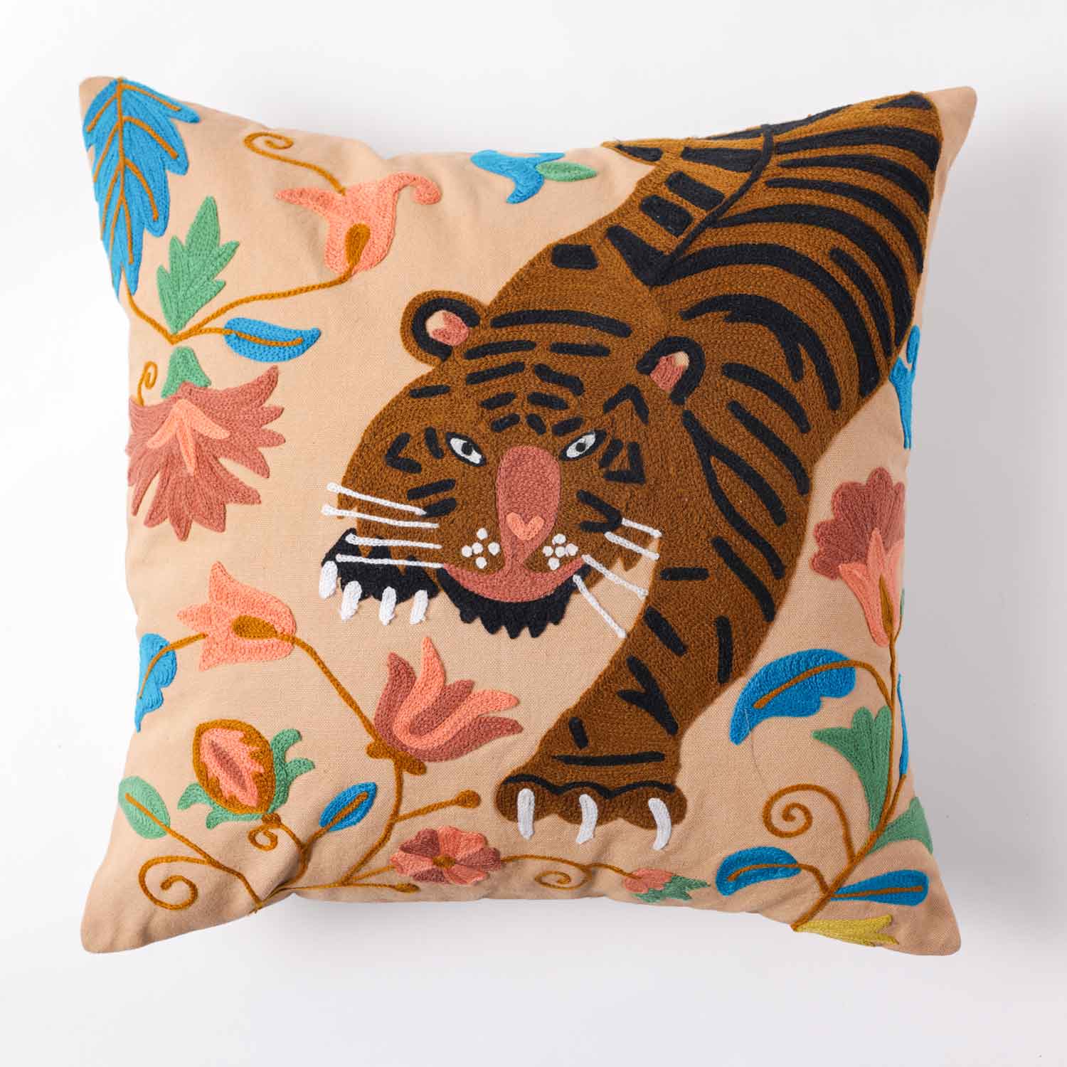 Roar Emroidered Cotton Duck Cushion Cover