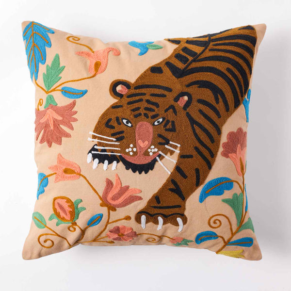 Roar embroidered cotton duck cushion cover by Obeetee - detail view