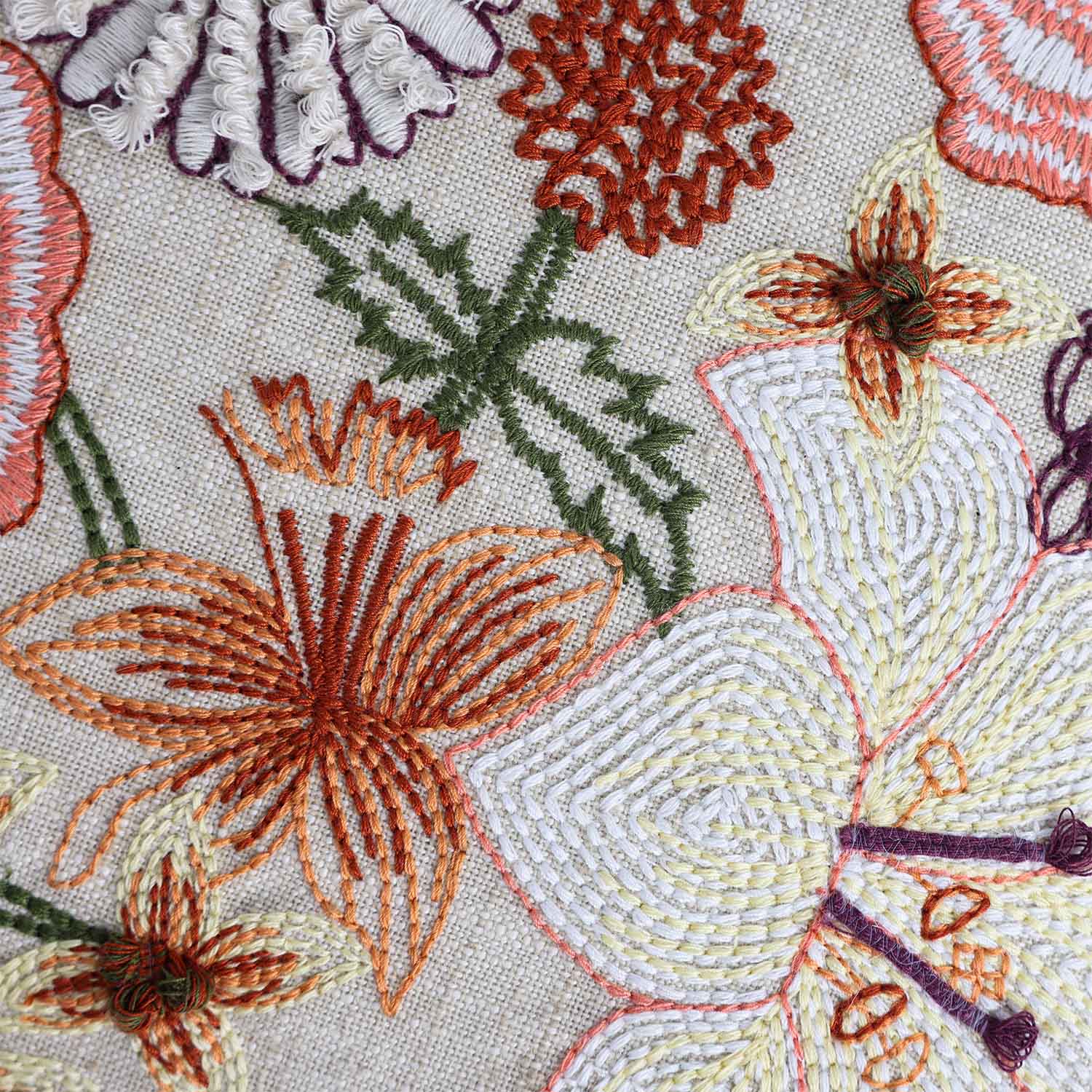 Fleurhaven Embroidered Cotton Cushion
