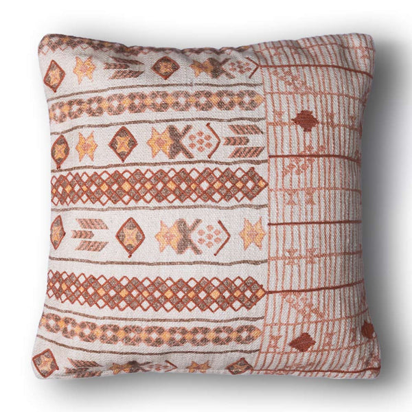 Fazia printed and embroidered cushion cover by Obeetee - styled view