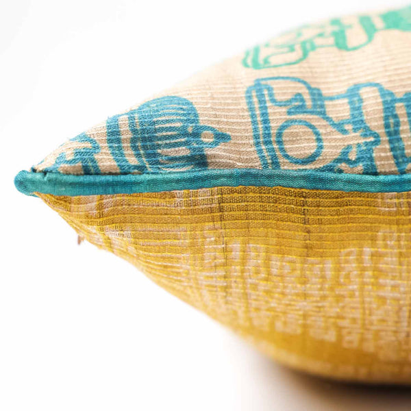 Rajenza Tassar silk digital printed cushion cover by Mariella Ienna for Obeetee - detail view