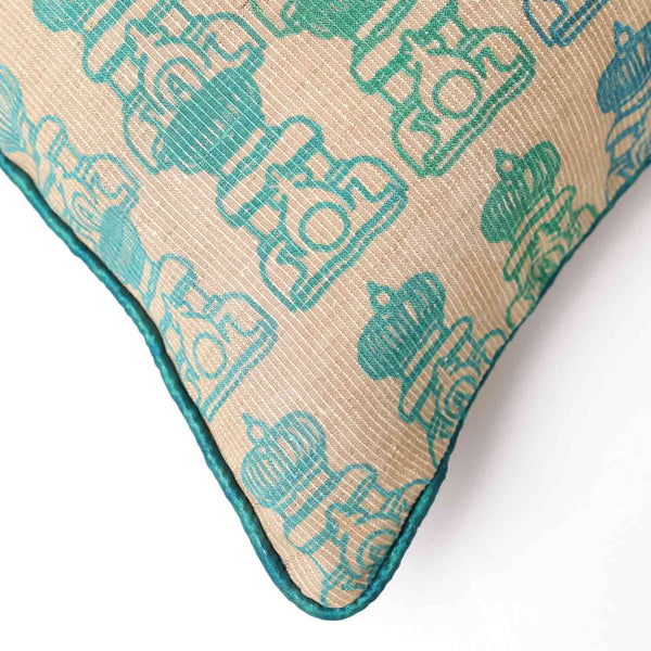 Rajenza Tassar silk digital printed cushion cover by Mariella Ienna for Obeetee - texture detail