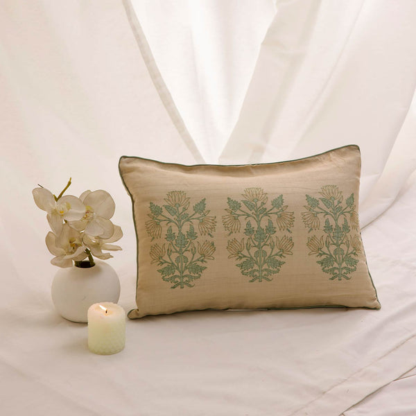 Tulua silk block printed cushion cover by Obeetee - full view