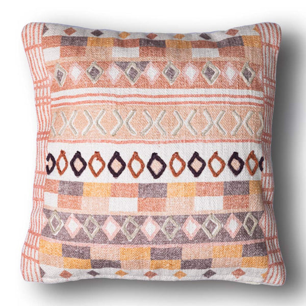 Amra printed and embroidered cushion cover by Obeetee - styled view
