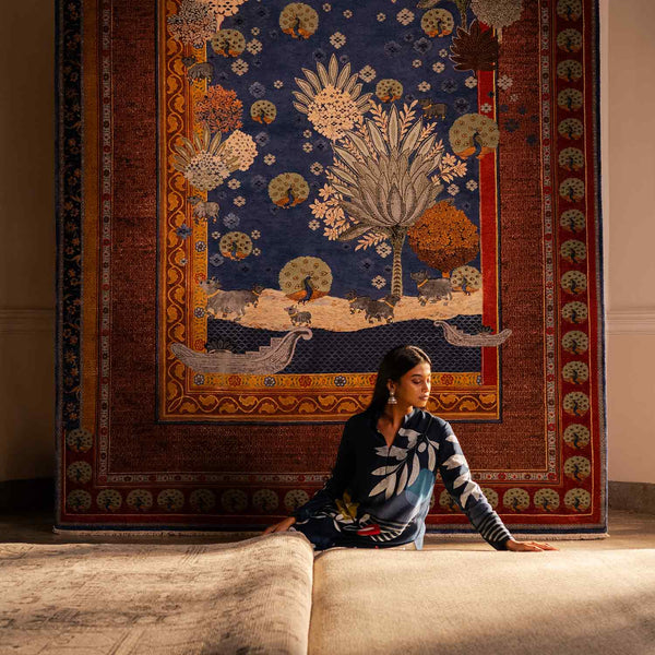 Nisha Kaleen Hand Knotted Woollen Viscose And Silk Rug By Tarun Tahiliani