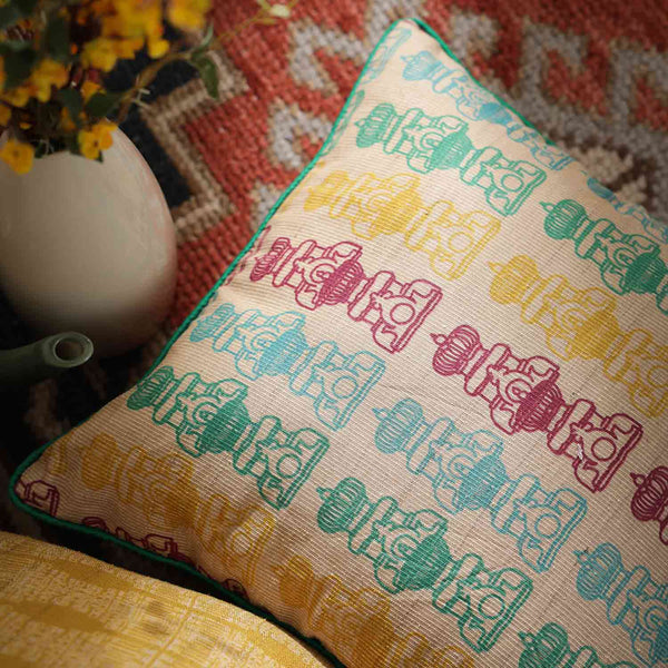 Lucendra Tassar silk digital printed cushion cover by Mariella Ienna for Obeetee - full view