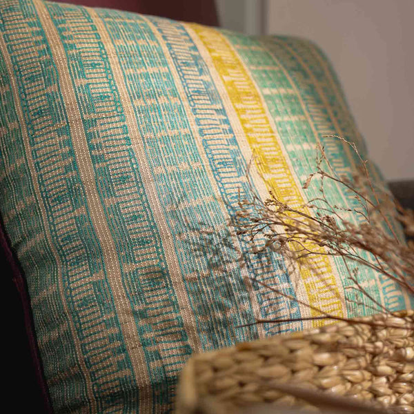 Mezzara Tassar silk digital printed cushion cover by Mariella Ienna for Obeetee - full view