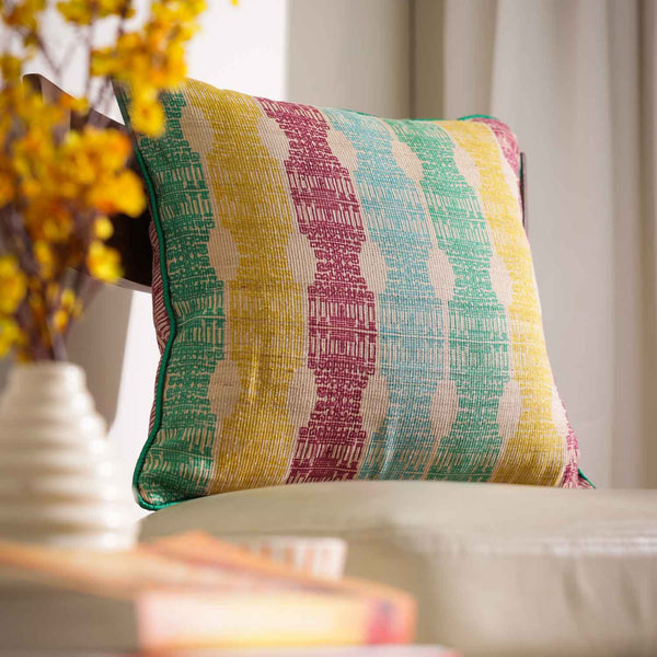 Divano Tassar silk digital printed cushion cover by Mariella Ienna for Obeetee - full view