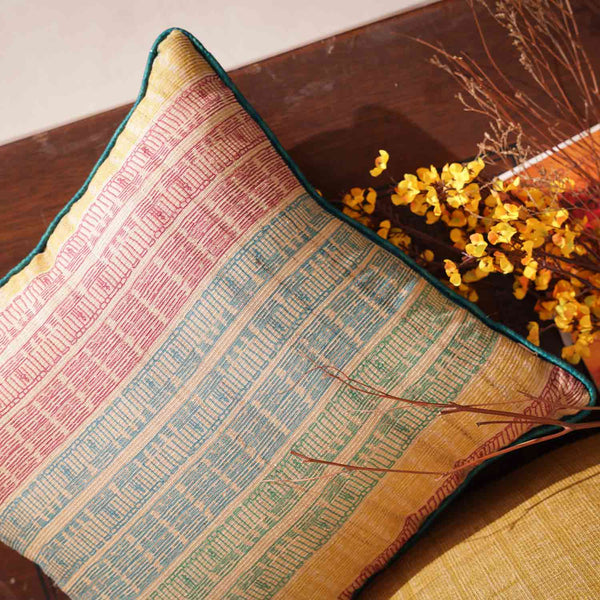 Fiortan Tassar silk digital printed cushion cover by Mariella Ienna for Obeetee - full view
