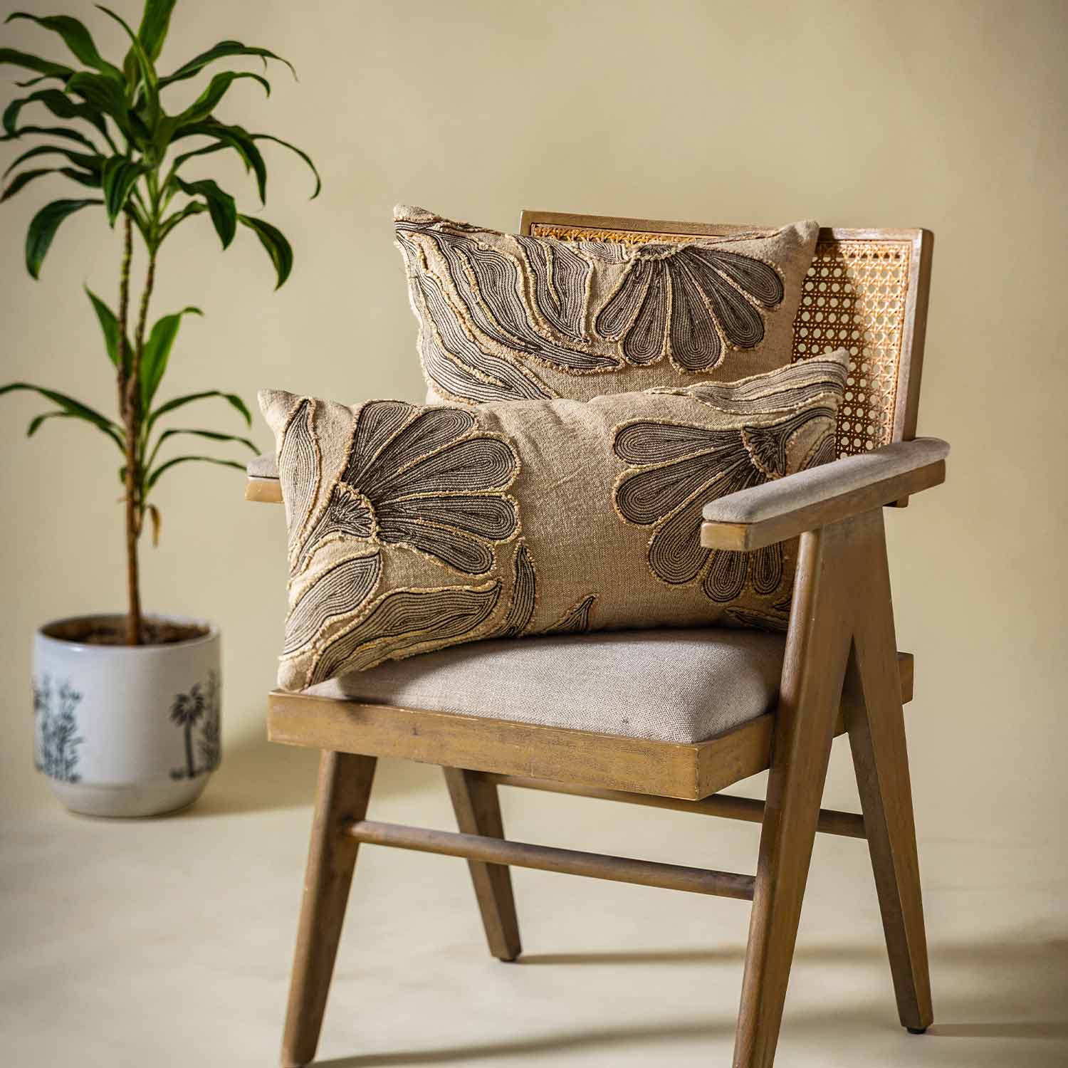 Cotton Patchwork Embroidered Sutra Lumbar Cushion Cover