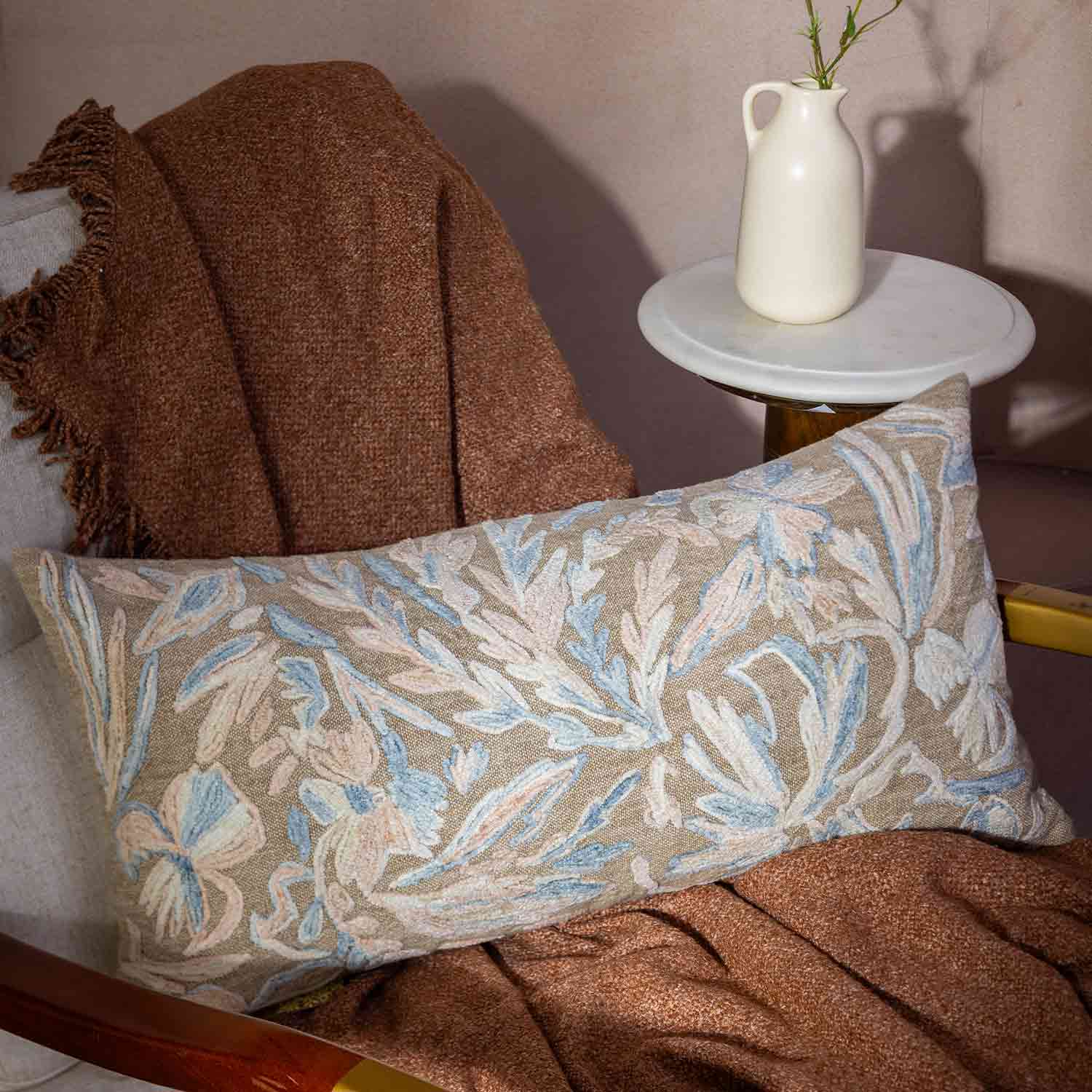 Cotton embroidered Cinnabon Lumbar Cushion Cover