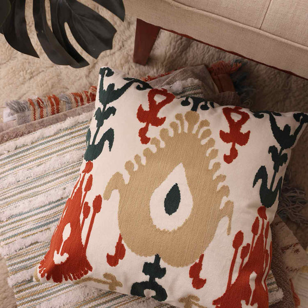 Tempest embroidered cotton cushion cover by Obeetee - texture detail