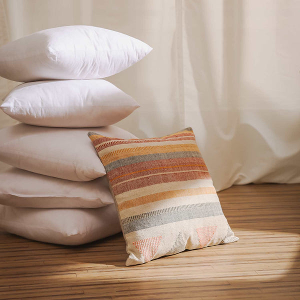 Nomadica woven stripes cotton chambray cushion cover by Obeetee - full view
