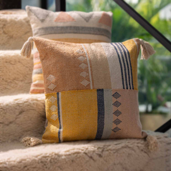 Tribecca woven stripe cotton chambray cushion cover by Obeetee - full view
