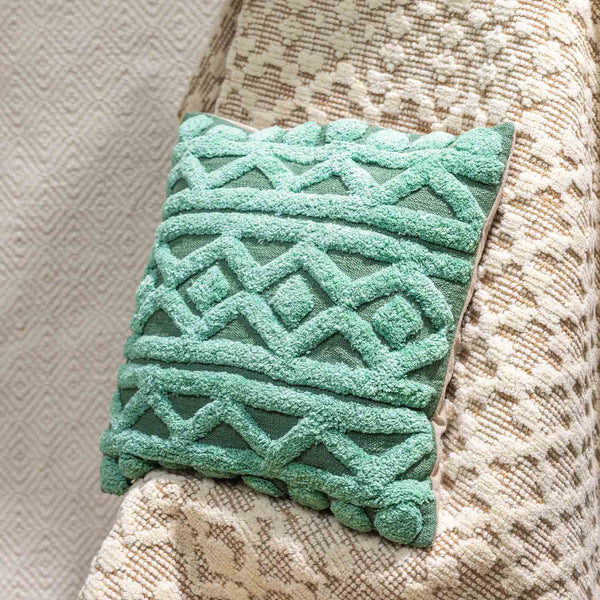 Crest cotton slub tufted embroidered cushion cover by Obeetee - full view