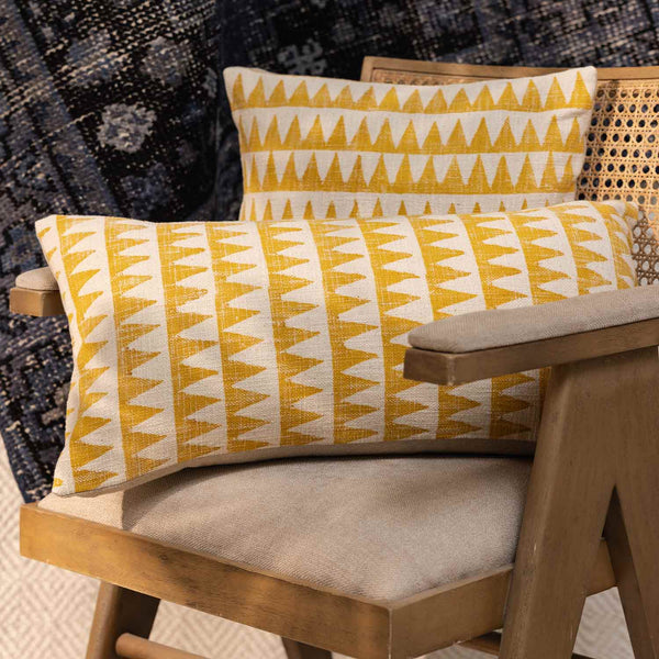 Tikona cotton slub block printed lumbar cushion cover by Obeetee - full view