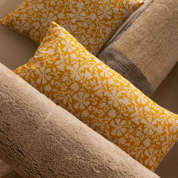 Daisy block printed cotton lumbar cushion cover by Obeetee - full view