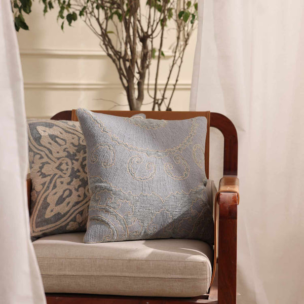 Shenai embroidered cotton cushion cover by Obeetee - full view