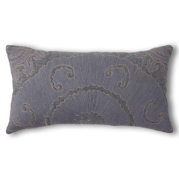 Shenai embroidered cotton lumbar cushion cover by Obeetee - full view