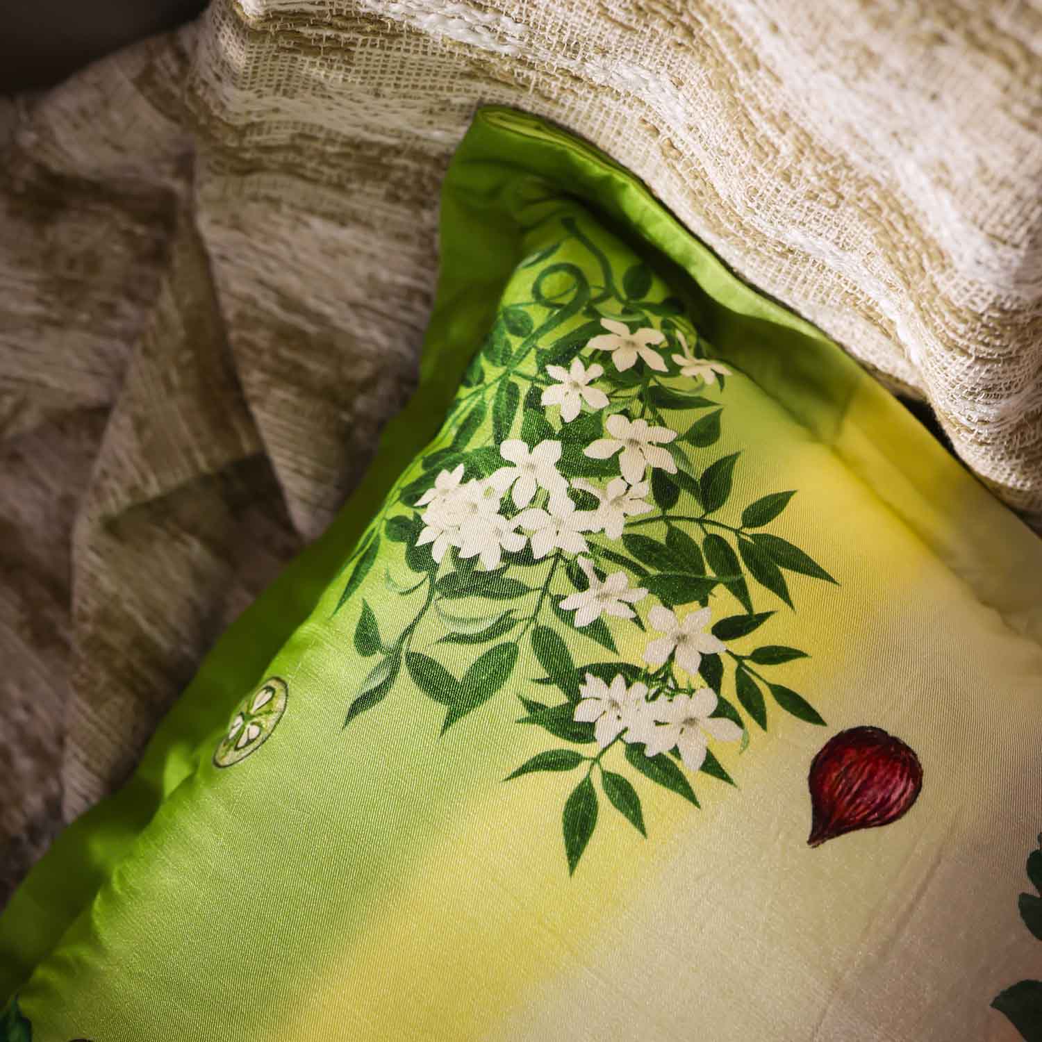 Wildflora Digital Printed Woollen And Silk Cushion By Mariella Ienna
