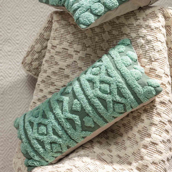 Crest cotton slub tufted embroidered lumbar cushion cover by Obeetee - full view