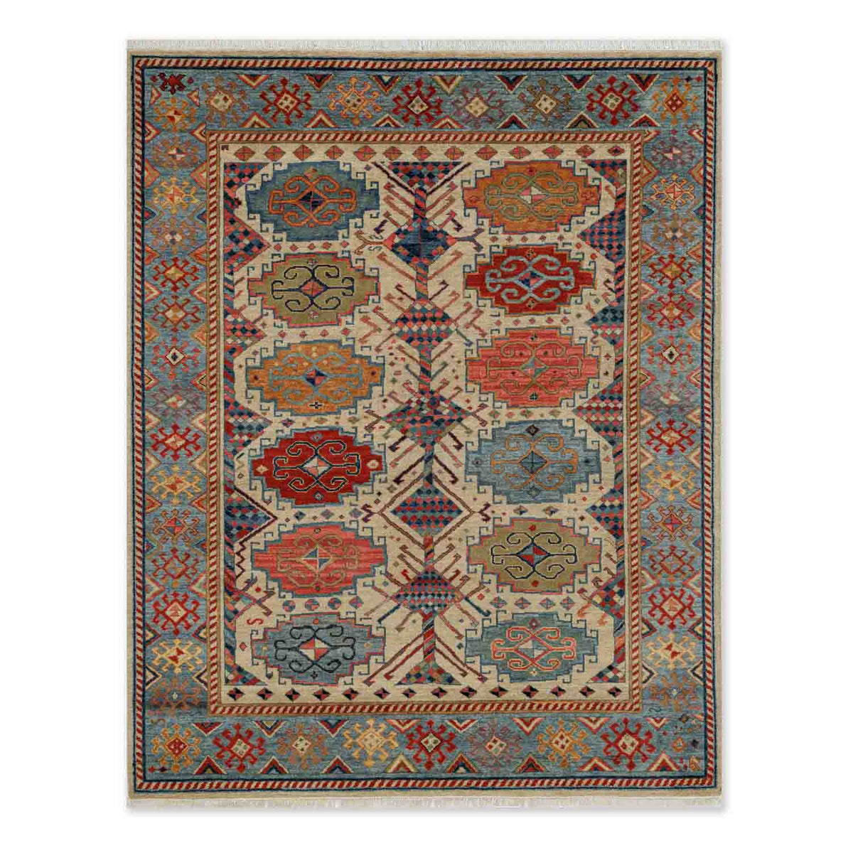 Medallion Grid Hand Knotted Wool Rug