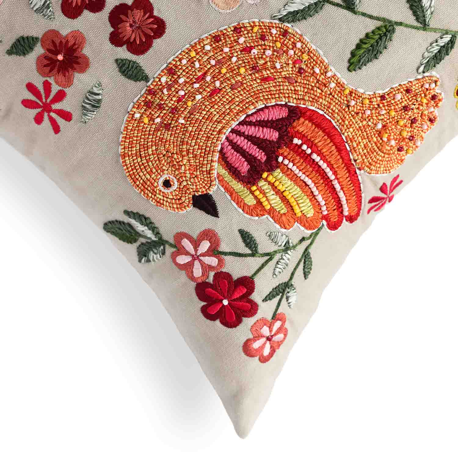 The Mockingbird Embroidered Cotton Cushion
