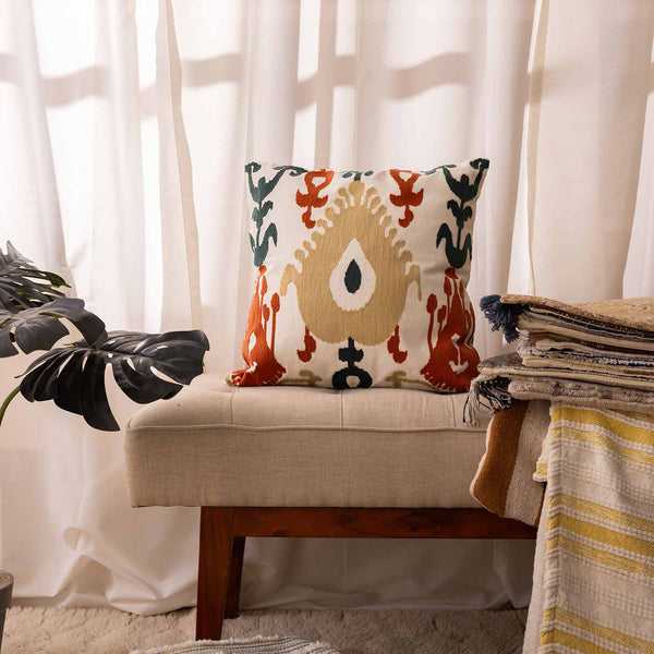 Tempest embroidered cotton cushion cover by Obeetee - full view