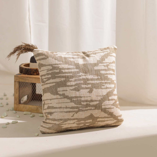 Modish Beige digital printed cotton cushion cover by Obeetee - full view