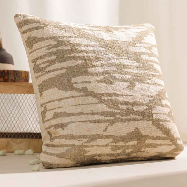Modish Beige digital printed cotton cushion cover by Obeetee - styled view