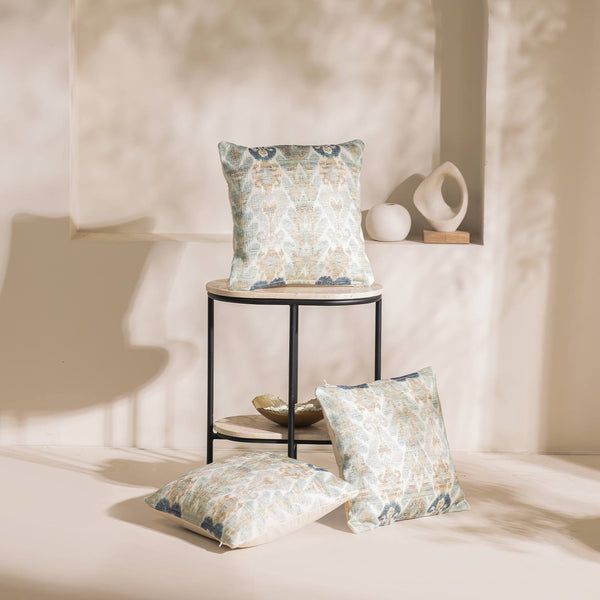 Jharokha Ikat digital printed cotton cushion cover by Obeetee - full view