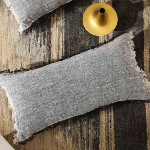 Ash linen chambray lumbar cushion cover by Obeetee - full view