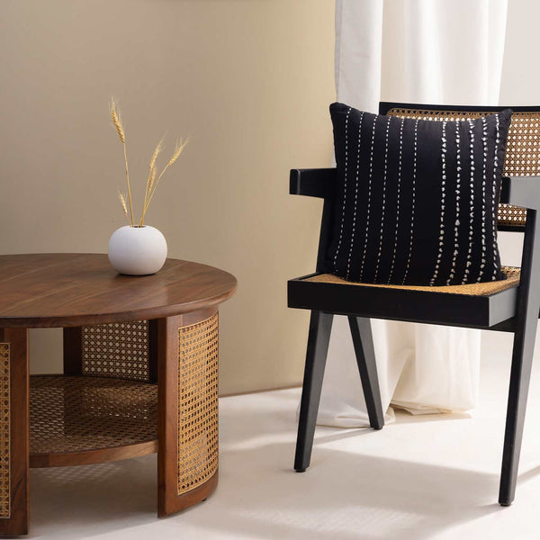 Black Twinkle Kantha rag stitch cushion cover by Abraham and Thakore for Obeetee - full view