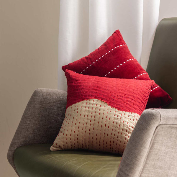 Ru By Dune Kantha rag stitch cushion cover by Abraham and Thakore for Obeetee - full view