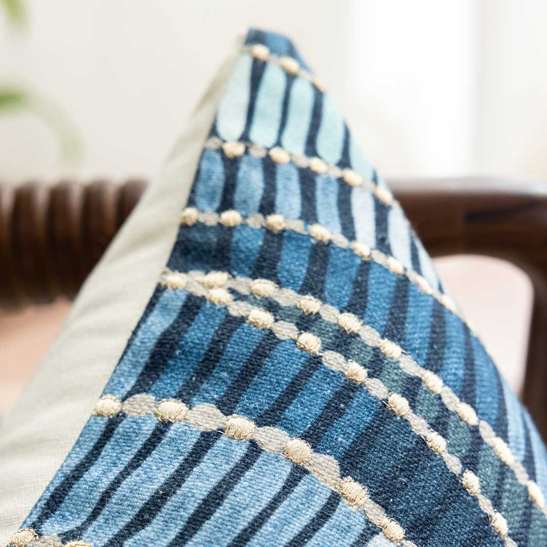 Cobalt Echoes Digital Printed Cotton Cushion Cover