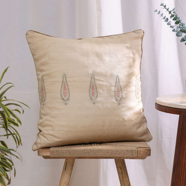 Raqeeb silk block printed cushion cover by Obeetee - angle view