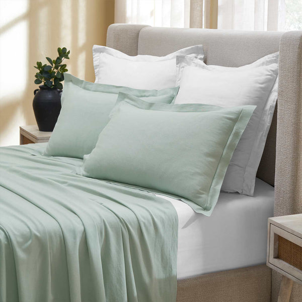 Azure linen bedsheet set by Obeetee - full view