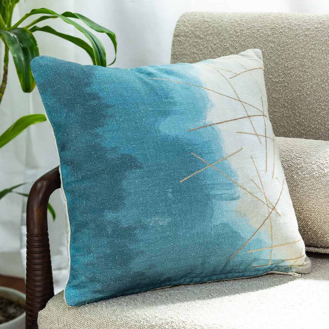 Blueprint Digital Printed Cotton Cushion Cover