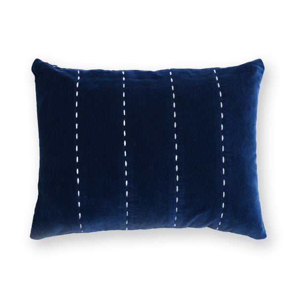 Indigo Kantha rag stitch cushion cover by Abraham and Thakore for Obeetee - angle view
