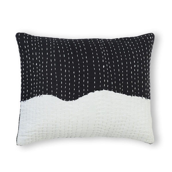 Monochrome Kantha rag stitch cushion cover by Abraham and Thakore for Obeetee - angle view
