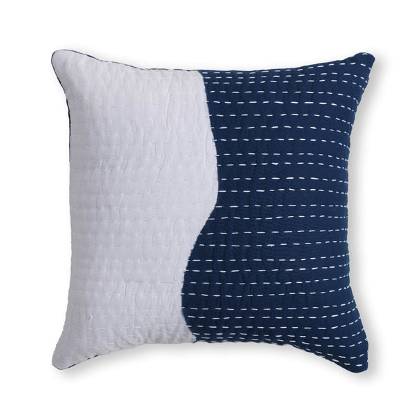 Sky Kantha rag stitch cushion cover by Abraham and Thakore for Obeetee - angle view