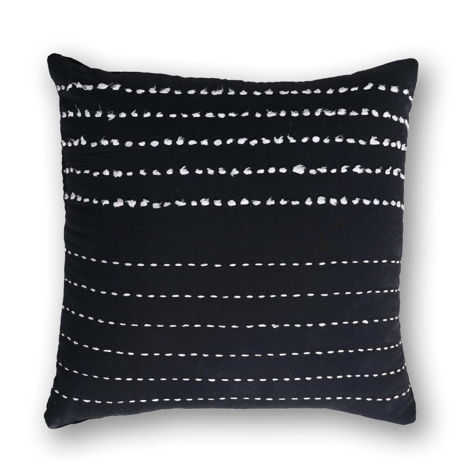 Black Twinkle Kantha Rag Stitch Cushion Cover By Abraham and Thakore