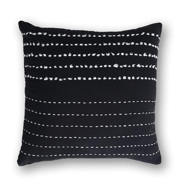 Black Twinkle Kantha rag stitch cushion cover by Abraham and Thakore for Obeetee - angle view