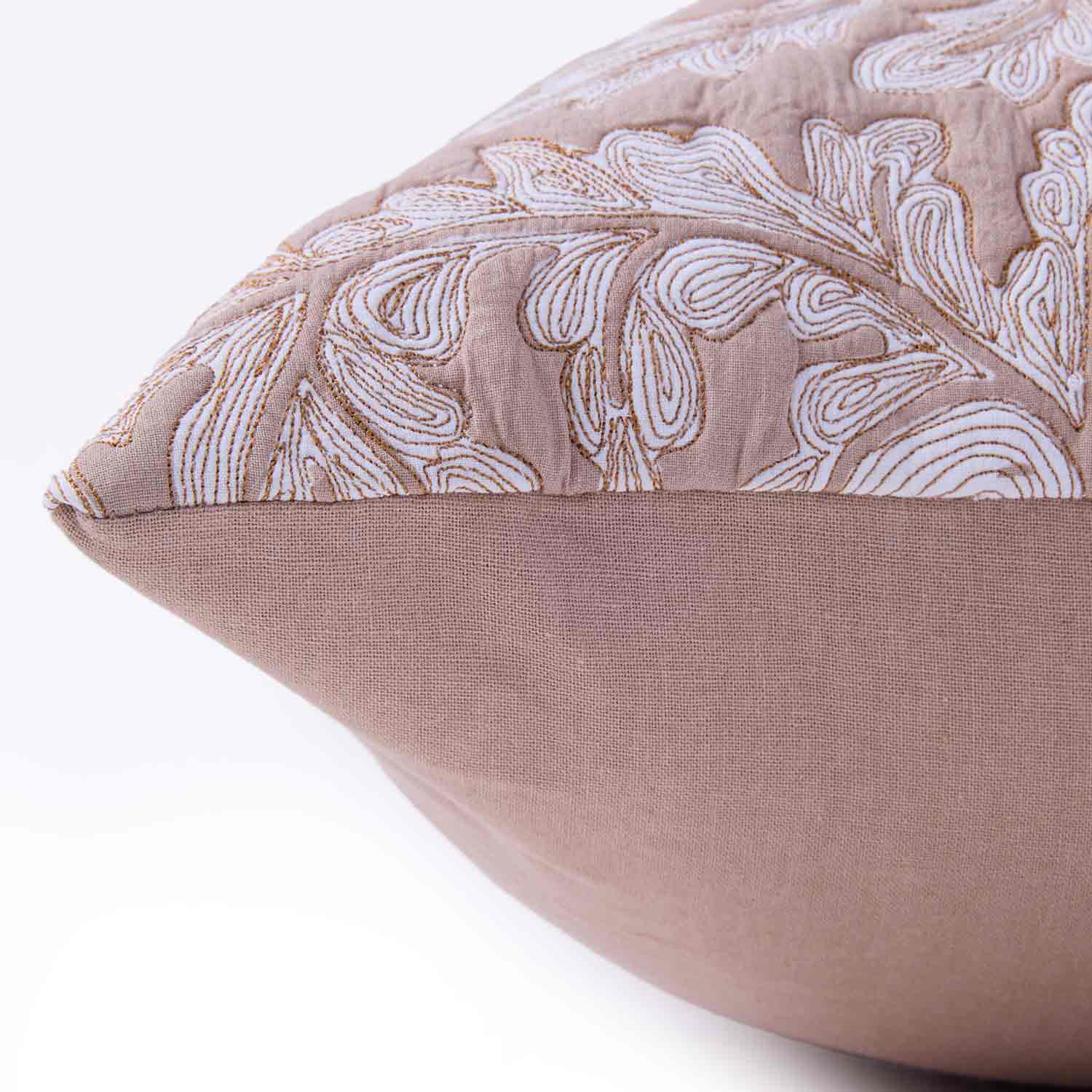 Hand Block Printed And Quilted Leafair Cushion Cover