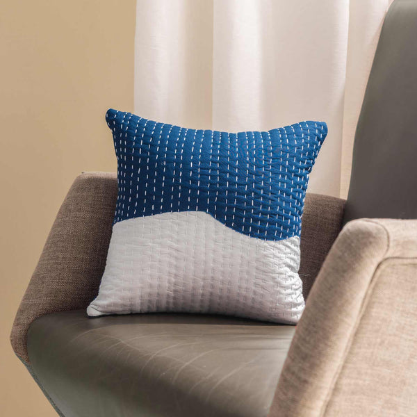 Sky Kantha rag stitch cushion cover by Abraham and Thakore for Obeetee - texture detail
