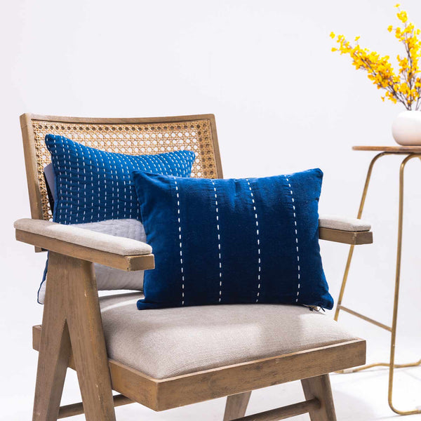 Indigo Kantha rag stitch cushion cover by Abraham and Thakore for Obeetee - texture detail