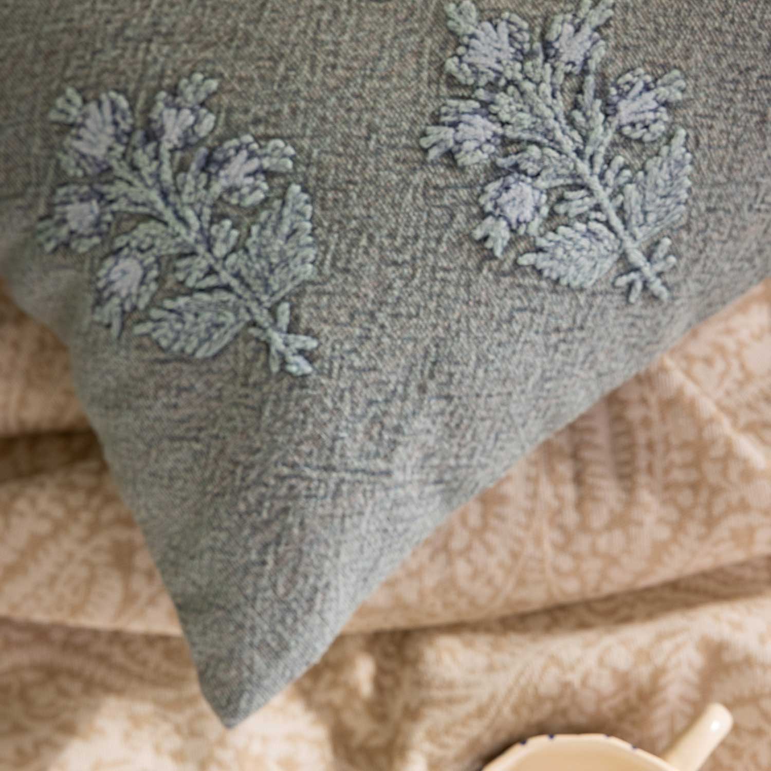 Cotton Embroidered Sapling Cushion Cover