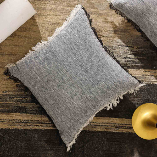 Ash linen chambray cushion cover by Obeetee - full view